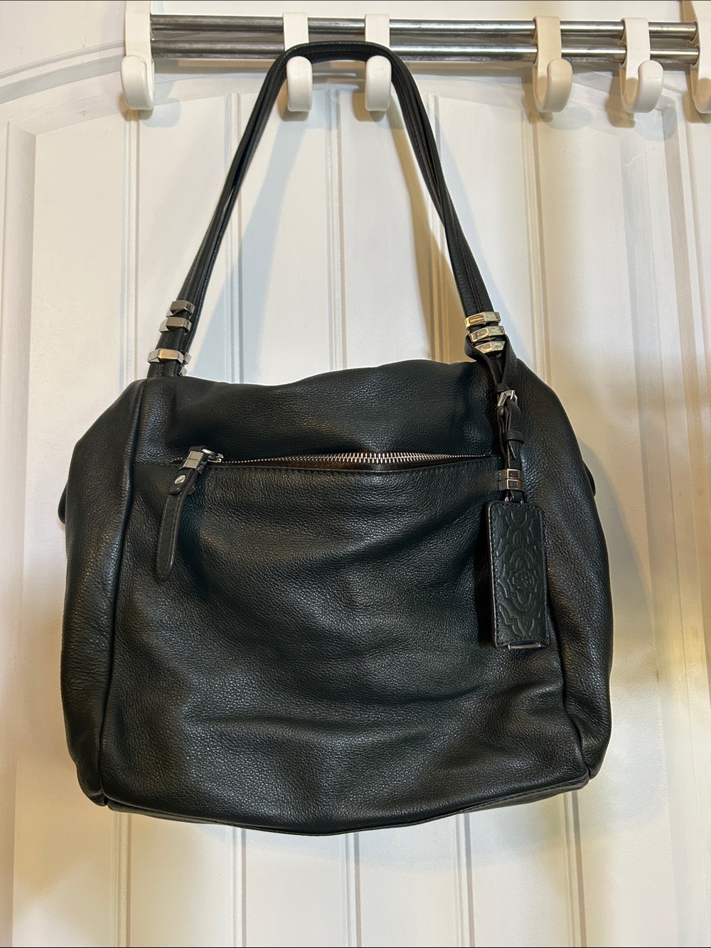 orYANY Hunter Green Pebbled Leather Shoulder Tote with Silver Hardware
